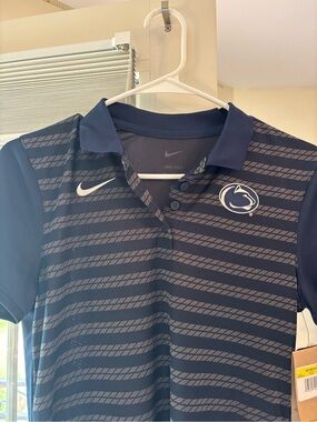 Nike Women's Navy and Gray Striped Performance Polo